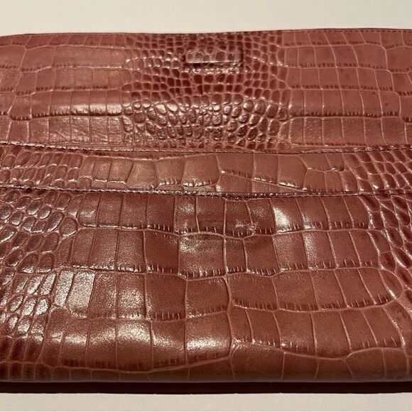 Beautiful Ann Taylor Leather Envelope Clutch Mauve Croc Embossed - Picture 8 of 13